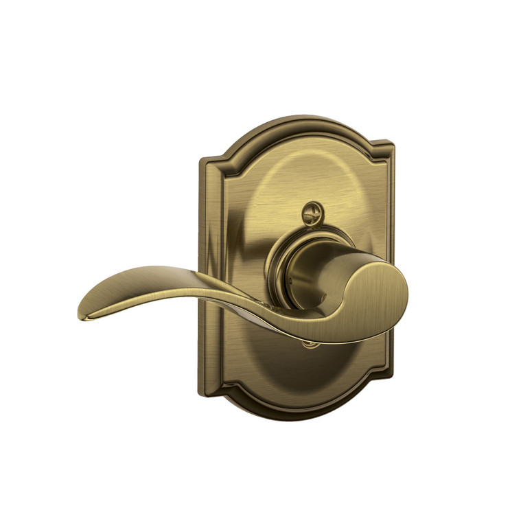 Schlage Residential F170 Accent Lever Single Dummy Trim With Camelot Trim Function, Antique, Decorative, Left Hand Handing, Satin Brass Blackened