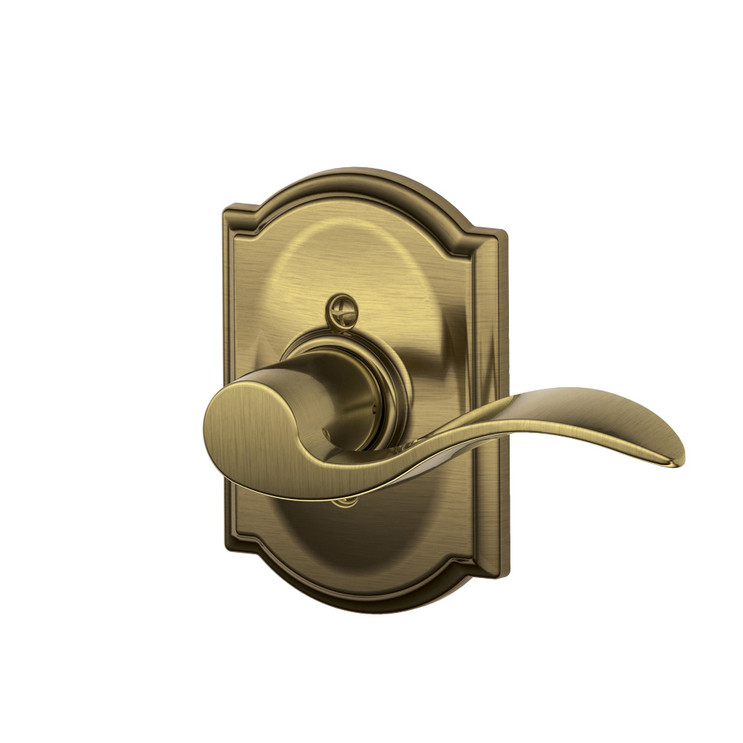Schlage Residential F170 Accent Lever Single Dummy Trim With Camelot Trim Function, Antique, Decorative, Right Hand Handing, Satin Brass Blackened