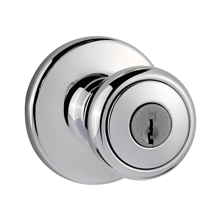 Kwikset Tylo Keyed Entry Knob With 6-Way Adjustable Latch And Round Corner Strike, Bright Polished Chrome