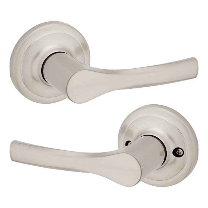 Kwikset Henley Passage Lever With Round Rose, 6-Way Adjustable Latch And Round Corner Strike, Satin Nickel