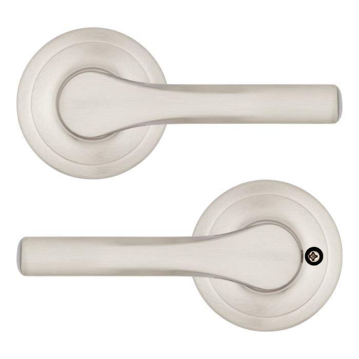 Kwikset Henley Passage Lever With Round Rose, 6-Way Adjustable Latch And Round Corner Strike, Satin Nickel