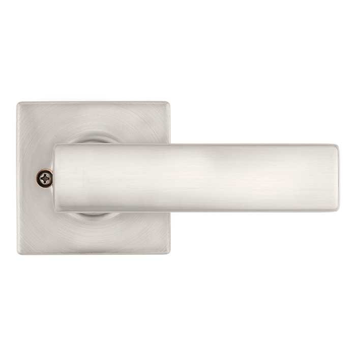 Kwikset Breton Passage Lever With Square Rose, 6-Way Adjustable Latch And Round Corner Strike, Satin Nickel