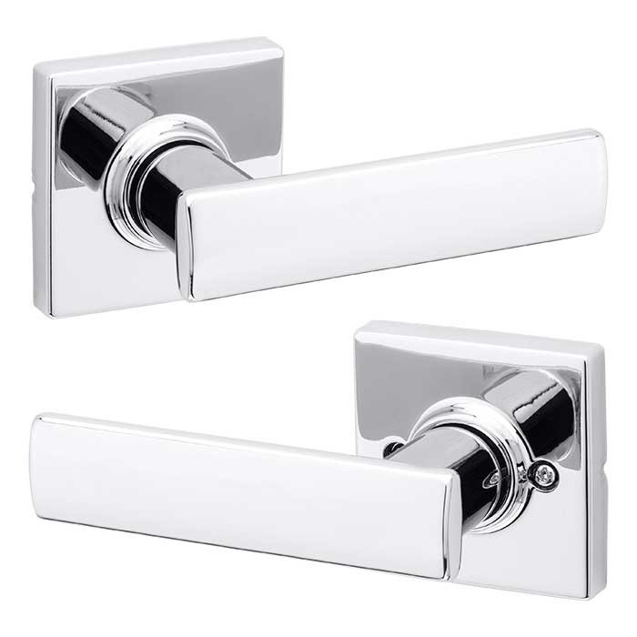 Kwikset Breton Passage Lever With Square Rose, 6-Way Adjustable Latch And Round Corner Strike, Bright Polished Chrome