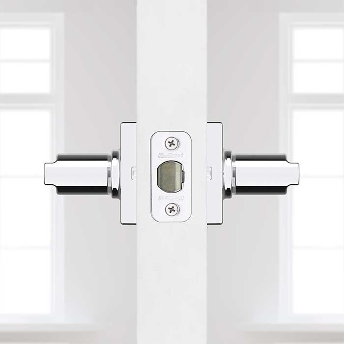 Kwikset Casey Passage Lever With Square Rose, 6-Way Adjustable Latch And Round Corner Strike, Bright Polished Chrome