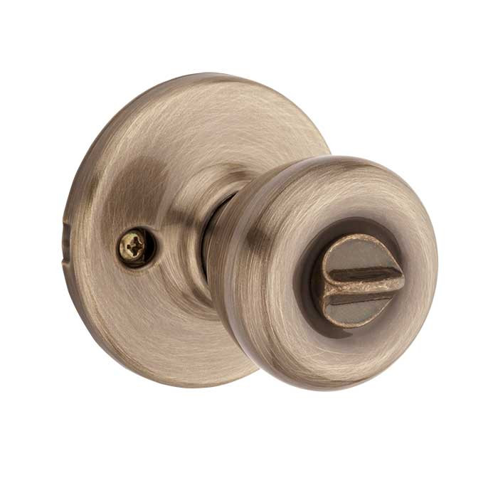 Kwikset Tylo Keyed Entry Knob With 6-Way Adjustable Latch And Round Corner Strike, Antique Brass