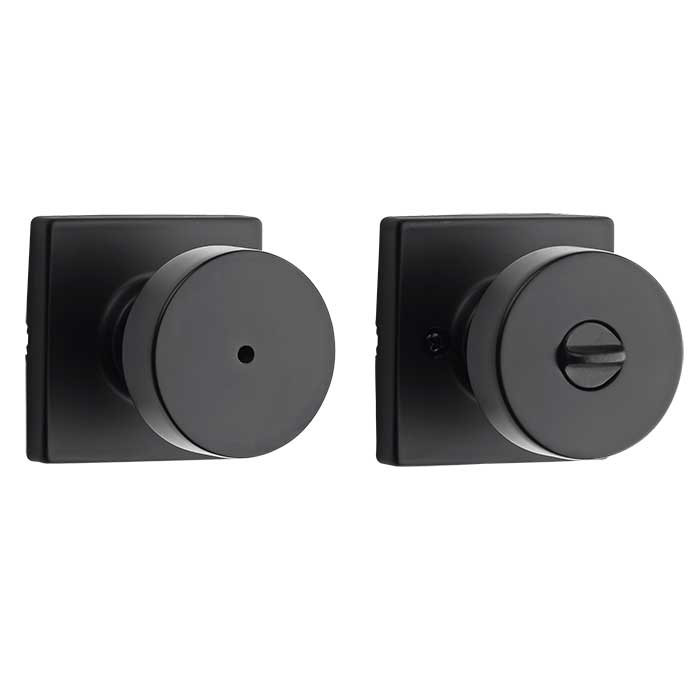 Kwikset Pismo Privacy Knob With Square Rose, 6-Way Adjustable Latch And Round Corner Strike, Matte Black