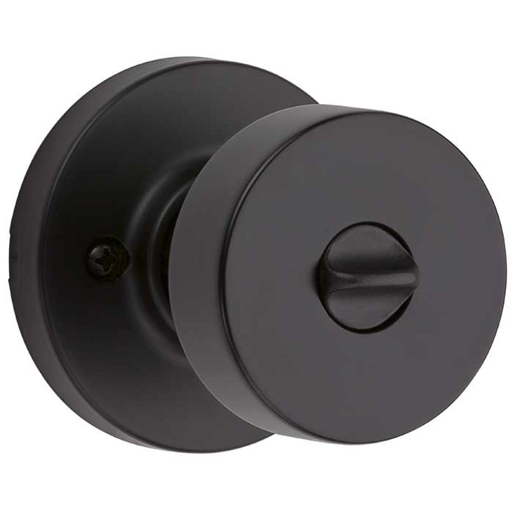 Kwikset Pismo Privacy Knob With Round Rose, 6-Way Adjustable Latch And Round Corner Strike, Matte Black