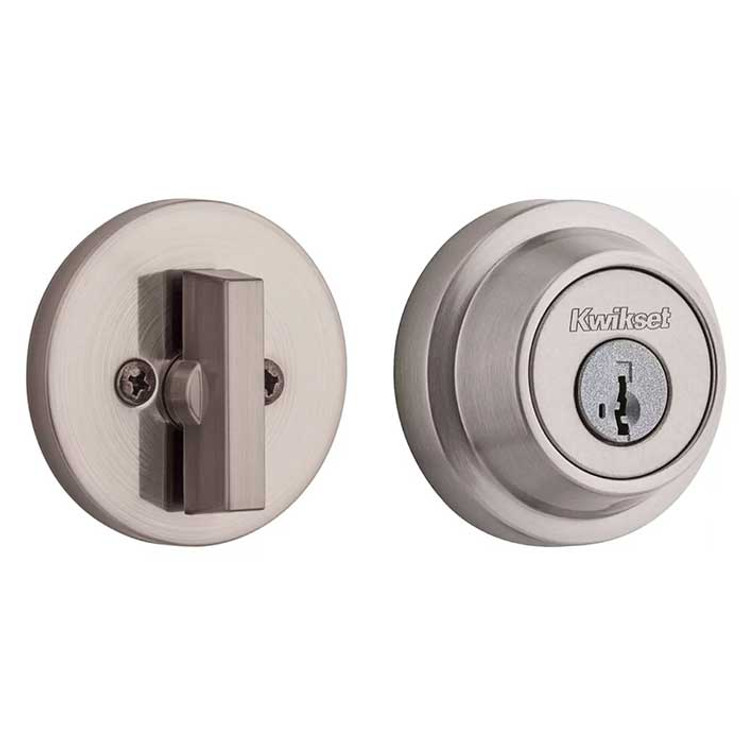 Kwikset 660 Rdt Contemporary Single Cylinder Deadbolt, Smartkey, Round Corner Adjustable Latch, With Round Corner 1" X 2-1/4" Strike And Round Corner Full Lip Strike, Satin Nickel