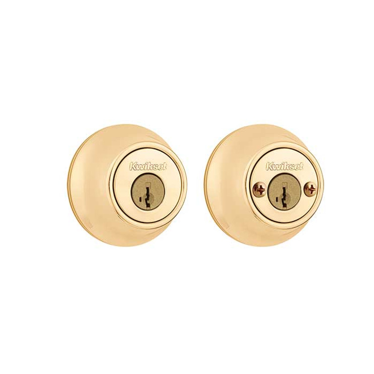 Kwikset 665 Double Cylinder Deadbolt, Smartkey, Round Corner Adjustable Latch, With Round Corner 1" X 2-1/4" Strike And Round Corner Full Lip Strike, Bright Polished Brass