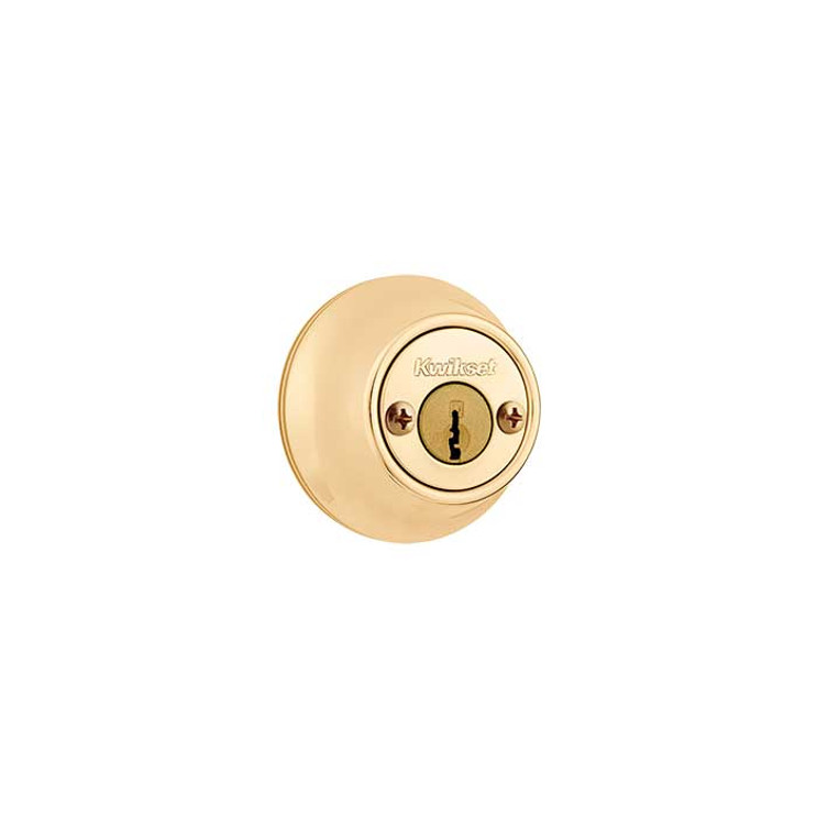 Kwikset 665 Double Cylinder Deadbolt, Smartkey, Round Corner Adjustable Latch, With Round Corner 1" X 2-1/4" Strike And Round Corner Full Lip Strike, Bright Polished Brass