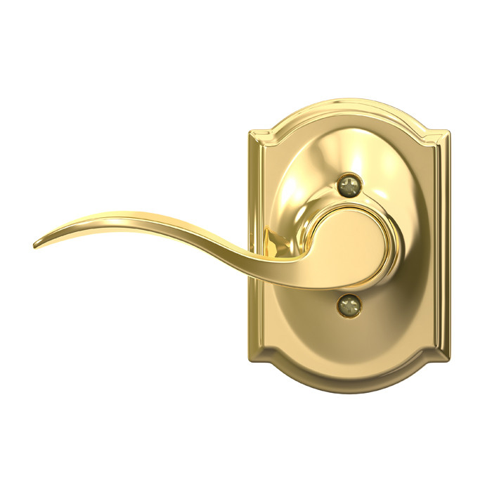 Schlage Residential F170 Accent Lever Single Dummy Trim With Camelot Trim Function, Decorative, Left Hand Handing, Bright Polished Brass