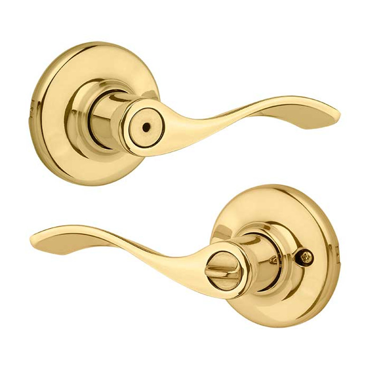 Kwikset Balboa Privacy Lever With 6-Way Adjustable Latch And Round Corner Strike, Bright Polished Brass