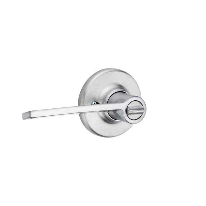 Kwikset Ladera Privacy Lever With Round Rose, 6-Way Adjustable Latch And Round Corner Strike, Satin Chrome