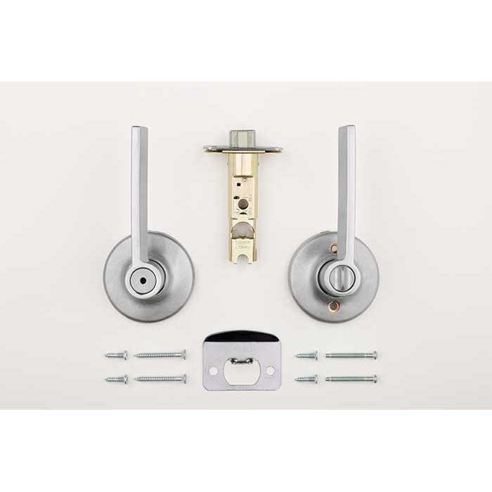 Kwikset Ladera Privacy Lever With Round Rose, 6-Way Adjustable Latch And Round Corner Strike, Satin Chrome