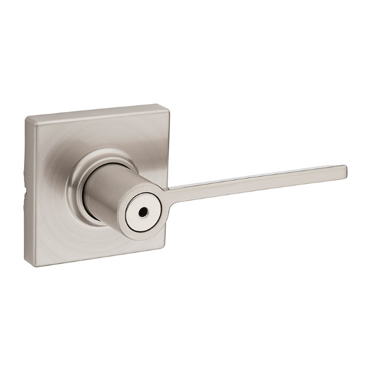 Kwikset Ladera Privacy Lever With Square Rose, 6-Way Adjustable Latch And Round Corner Strike, Satin Nickel