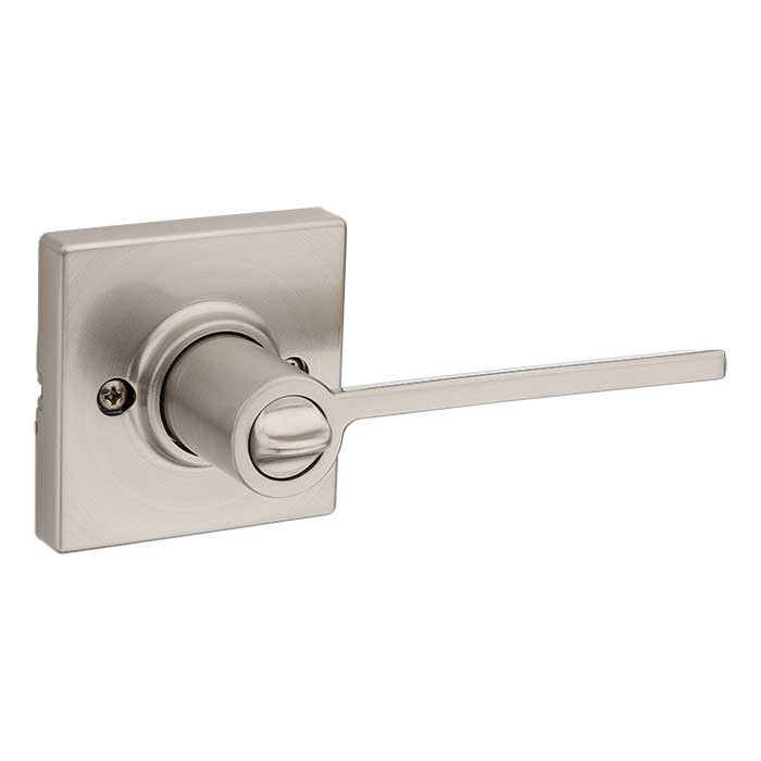 Kwikset Ladera Privacy Lever With Square Rose, 6-Way Adjustable Latch And Round Corner Strike, Satin Nickel