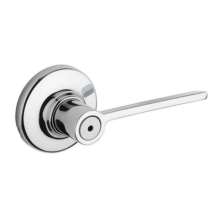 Kwikset Ladera Privacy Lever With Round Rose, 6-Way Adjustable Latch And Round Corner Strike, Bright Polished Chrome