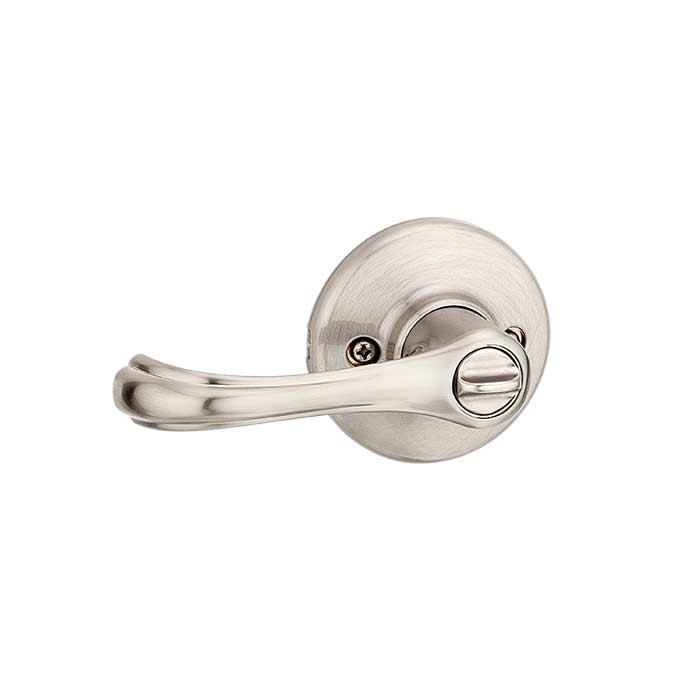 Kwikset Dorian Privacy Lever With 6-Way Adjustable Latch And Round Corner Strike, Satin Nickel