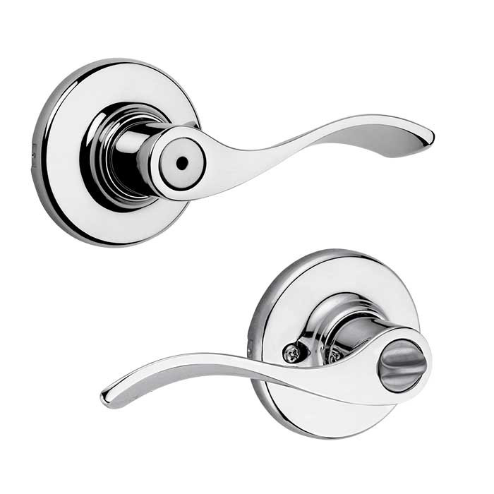 Kwikset Balboa Privacy Lever With 6-Way Adjustable Latch And Round Corner Strike, Bright Polished Chrome