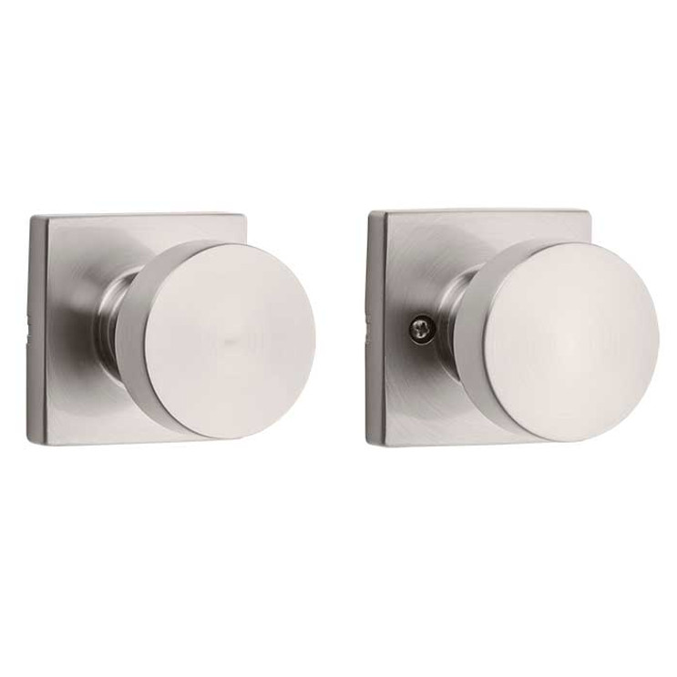 Kwikset Pismo Passage Knob With Square Rose, 6-Way Adjustable Latch And Round Corner Strike, Satin Nickel