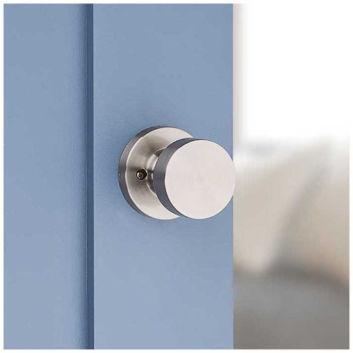 Kwikset Pismo Passage Knob With Round Rose, 6-Way Adjustable Latch And Round Corner Strike, Satin Nickel