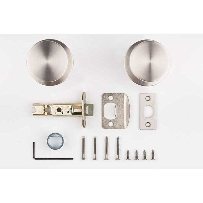 Kwikset Pismo Passage Knob With Round Rose, 6-Way Adjustable Latch And Round Corner Strike, Satin Nickel