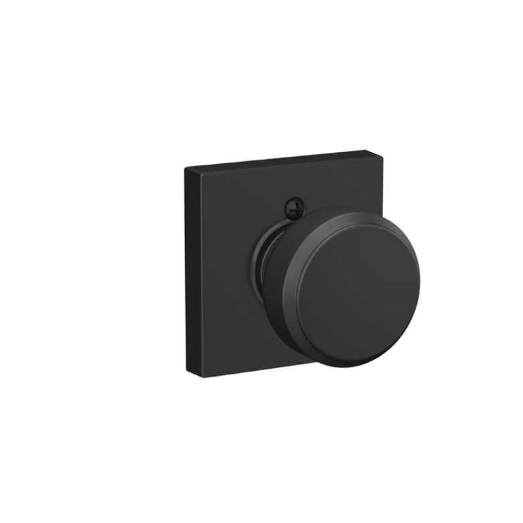 Schlage Residential F170 Bowery Knob Single Dummy Trim With Collins Trim Function, Decorative, Matte Black
