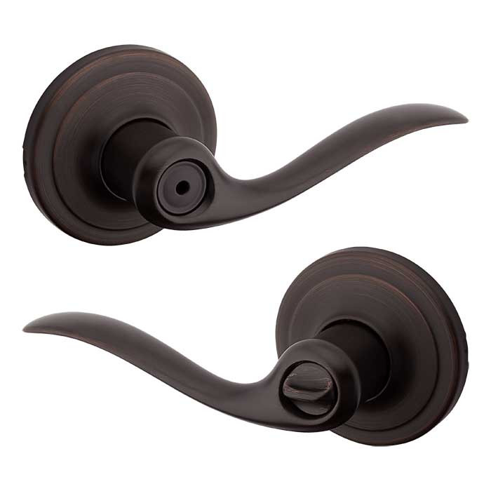 Kwikset Tustin Privacy Lever With 6-Way Adjustable Latch And Round Corner Strike, Venetian Bronze