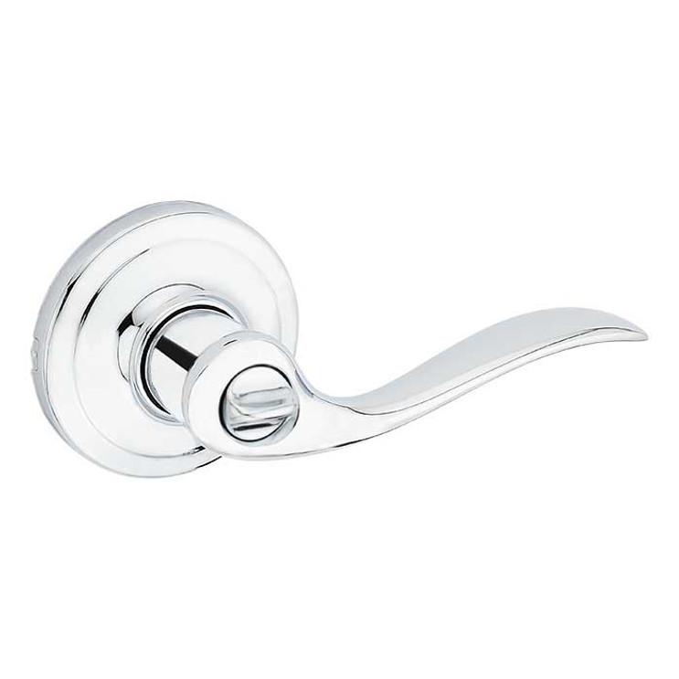 Kwikset Tustin Privacy Lever With 6-Way Adjustable Latch And Round Corner Strike, Bright Polished Chrome