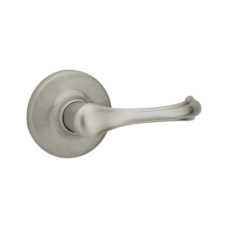 Kwikset Dorian Passage Lever With 6-Way Adjustable Latch And Round Corner Strike, Satin Nickel