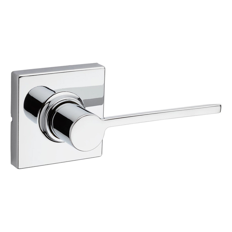 Kwikset Ladera Passage Lever With Square Rose, 6-Way Adjustable Latch And Round Corner Strike, Bright Polished Chrome