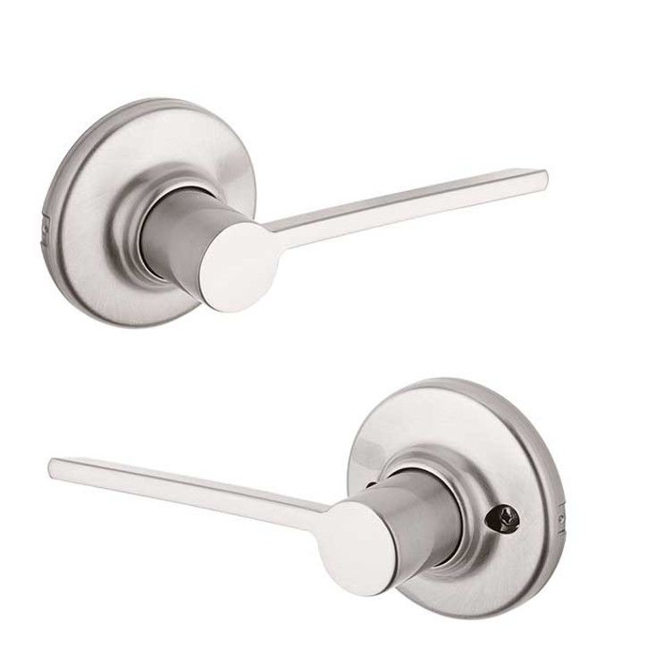 Kwikset Ladera Passage Lever With Round Rose, 6-Way Adjustable Latch And Round Corner Strike, Satin Nickel