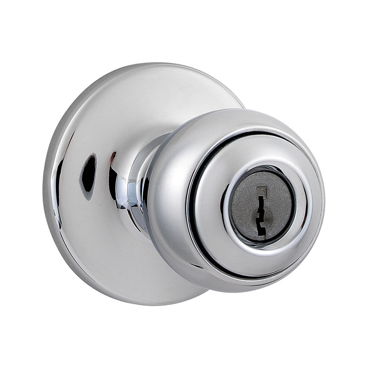 Kwikset Polo Keyed Entry Knob Smartkey With 6-Way Adjustable Latch And Round Corner Strike, Bright Polished Chrome