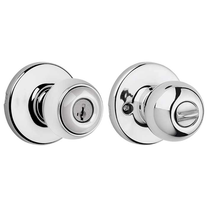 Kwikset Polo Keyed Entry Knob Smartkey With 6-Way Adjustable Latch And Round Corner Strike, Bright Polished Chrome