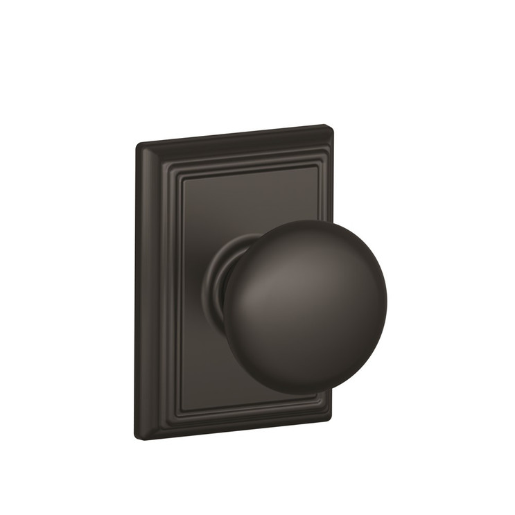 Schlage Residential F10 Plymouth Passage Knob Lock With Addison Trim Function, Decorative, Matte Black