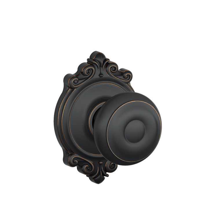 Schlage Residential F10 Georgian Passage Knob Lock With Brookshire Trim Function, Decorative, Aged Bronze