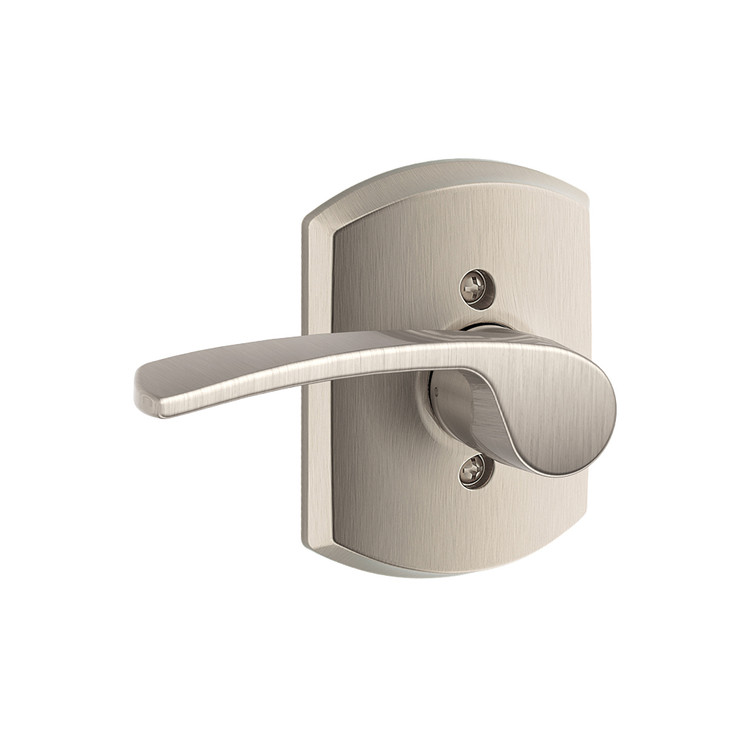Schlage Residential F170 Merano Lever Single Dummy Trim With Greenwich Trim Function, Decorative, Left Hand Handing, Satin Nickel