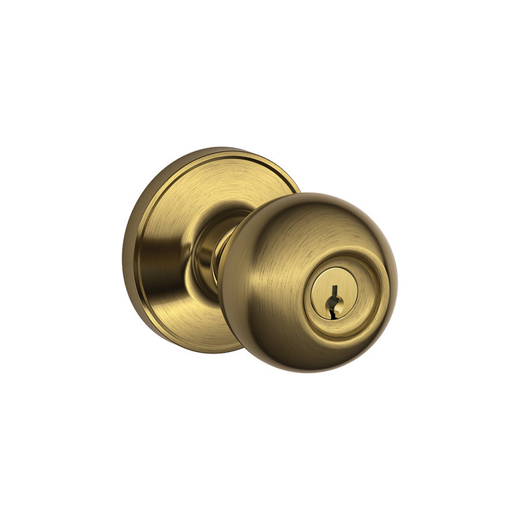 Schlage Residential J54 Corona Keyed Entry Knob Lock In Vis Pack Function, Antique, Satin Brass Blackened