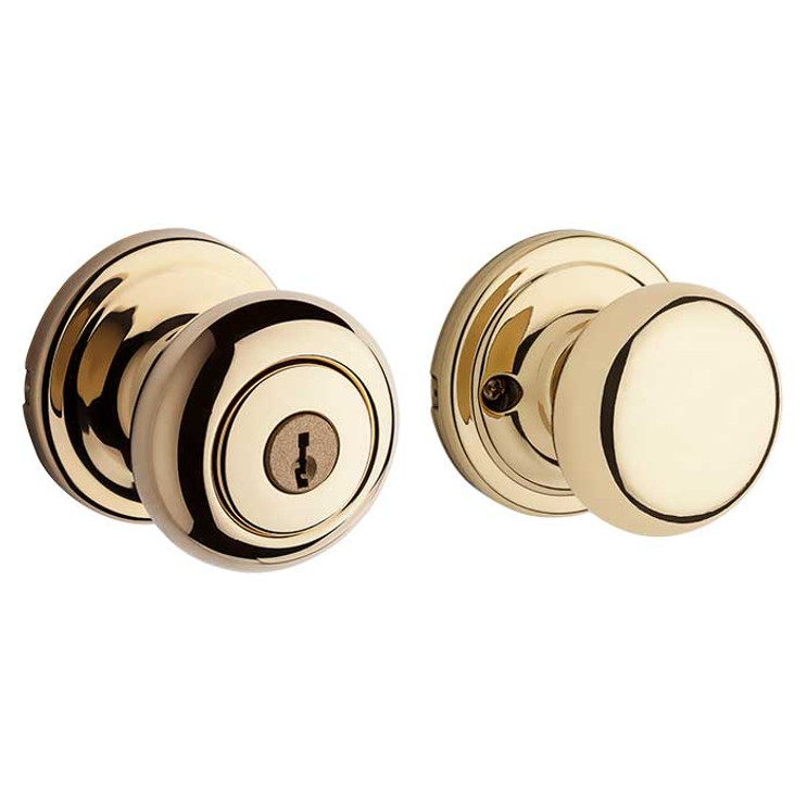 Kwikset Hancock Keyed Vestibule Knob With 6-Way Adjustable Latch And Round Corner Strike, Bright Polished Brass