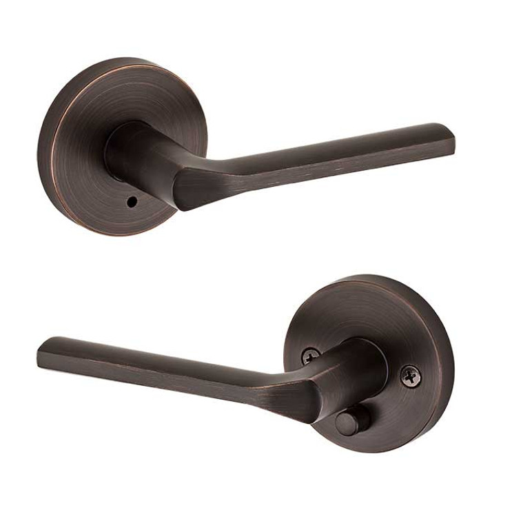 Kwikset Lisbon Privacy Lever With Round Rose, 6-Way Adjustable Latch And Round Corner Strike, Venetian Bronze