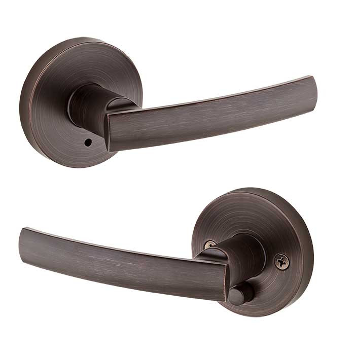 Kwikset Sydney Privacy Lever With Round Rose, 6-Way Adjustable Latch And Round Corner Strike, Venetian Bronze