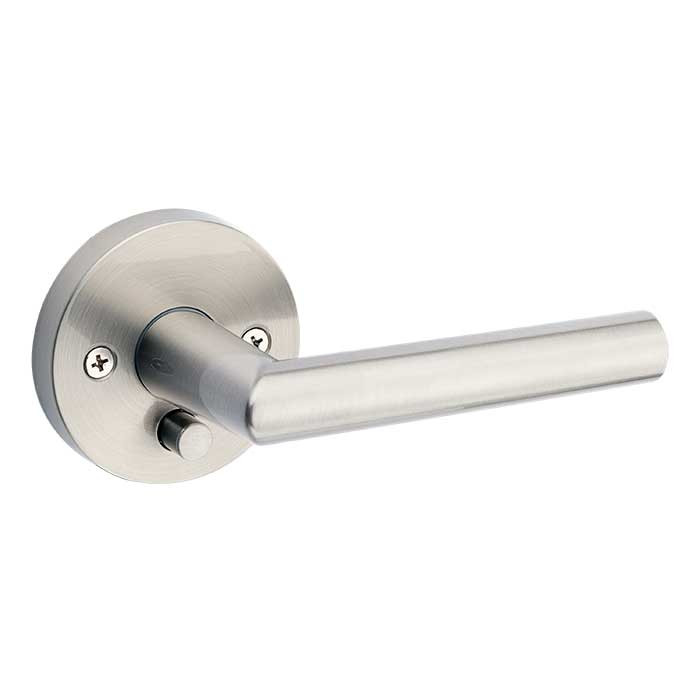 Kwikset Milan Privacy Lever With Round Rose, 6-Way Adjustable Latch And Round Corner Strike, Satin Nickel