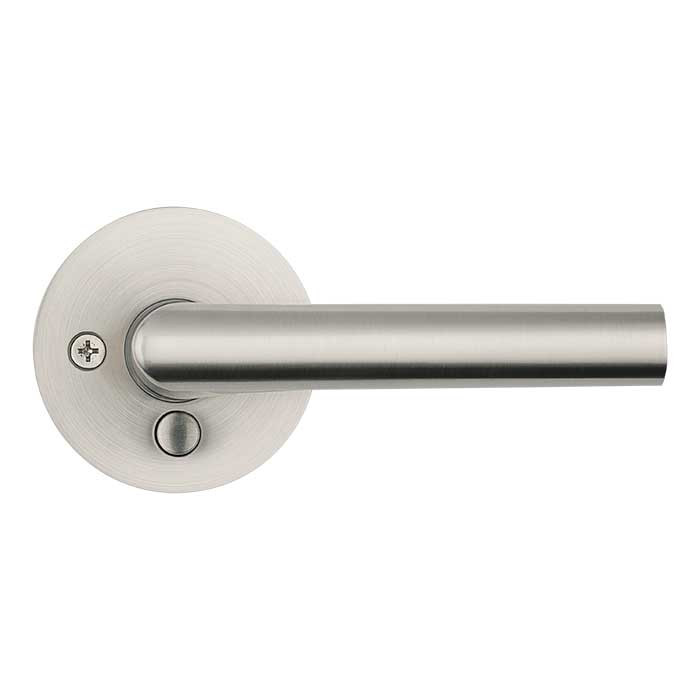 Kwikset Milan Privacy Lever With Round Rose, 6-Way Adjustable Latch And Round Corner Strike, Satin Nickel