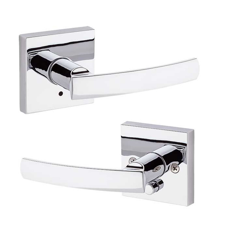Kwikset Sydney Privacy Lever With Square Rose, 6-Way Adjustable Latch And Round Corner Strike, Bright Polished Chrome