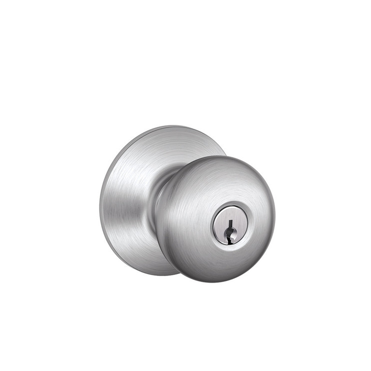 Schlage Residential F51A Plymouth Keyed Entry Knob Lock Function, Satin Chrome