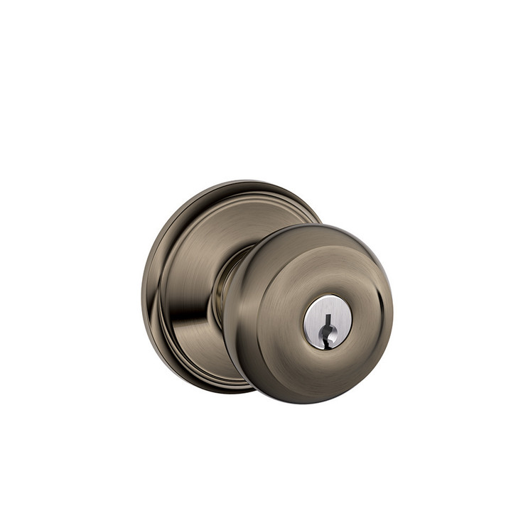 Schlage Residential F51A Georgian Keyed Entry Knob Lock Function, Antique, Satin Nickel Blackened