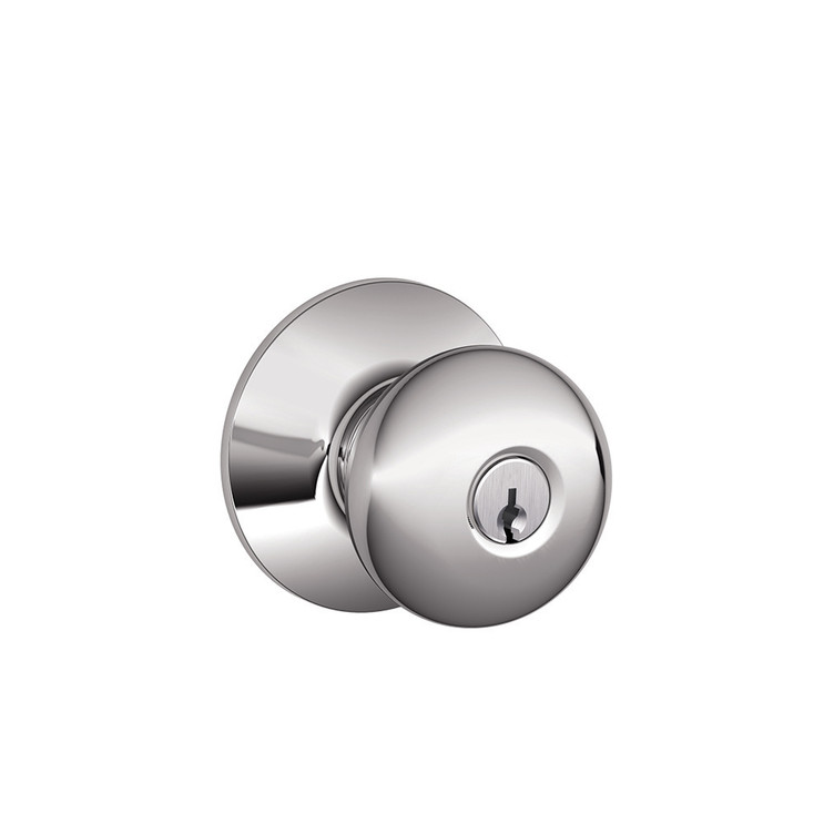 Schlage Residential F51A Plymouth Keyed Entry Knob Lock Function, Bright Polished Chrome