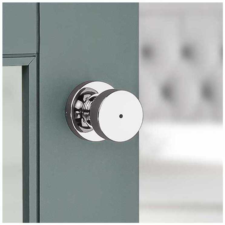 Kwikset Pismo Privacy Knob With Round Rose, 6-Way Adjustable Latch And Round Corner Strike, Bright Polished Chrome