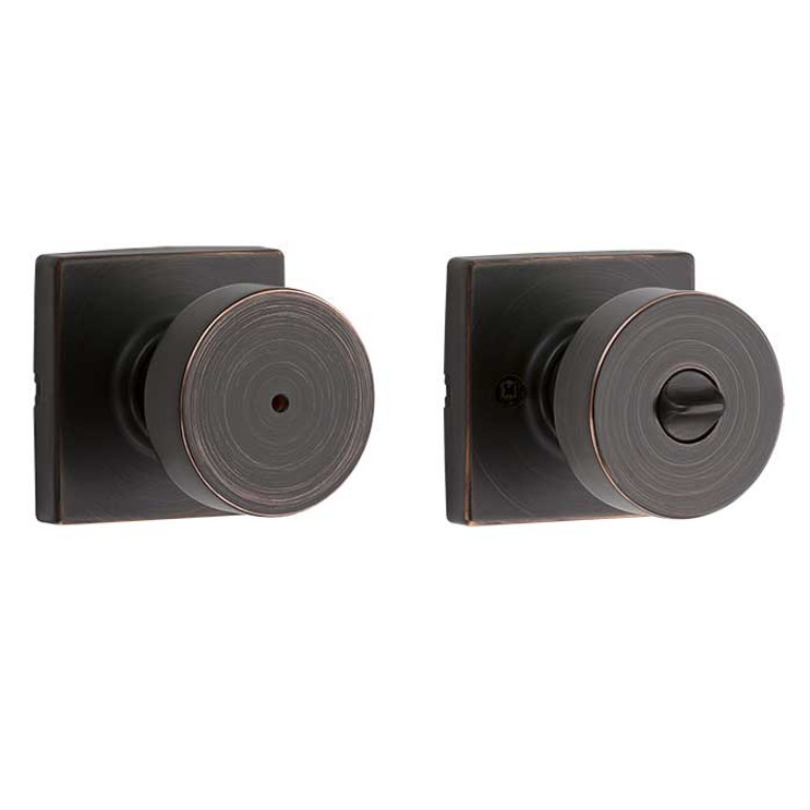 Kwikset Pismo Privacy Knob With Square Rose, 6-Way Adjustable Latch And Round Corner Strike, Venetian Bronze