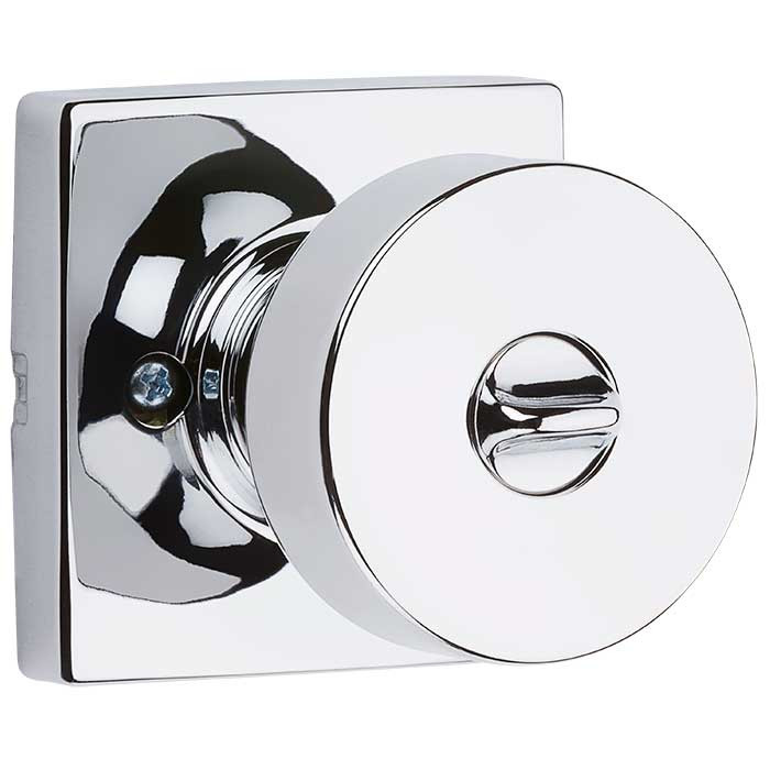 Kwikset Pismo Privacy Knob With Square Rose, 6-Way Adjustable Latch And Round Corner Strike, Bright Polished Chrome